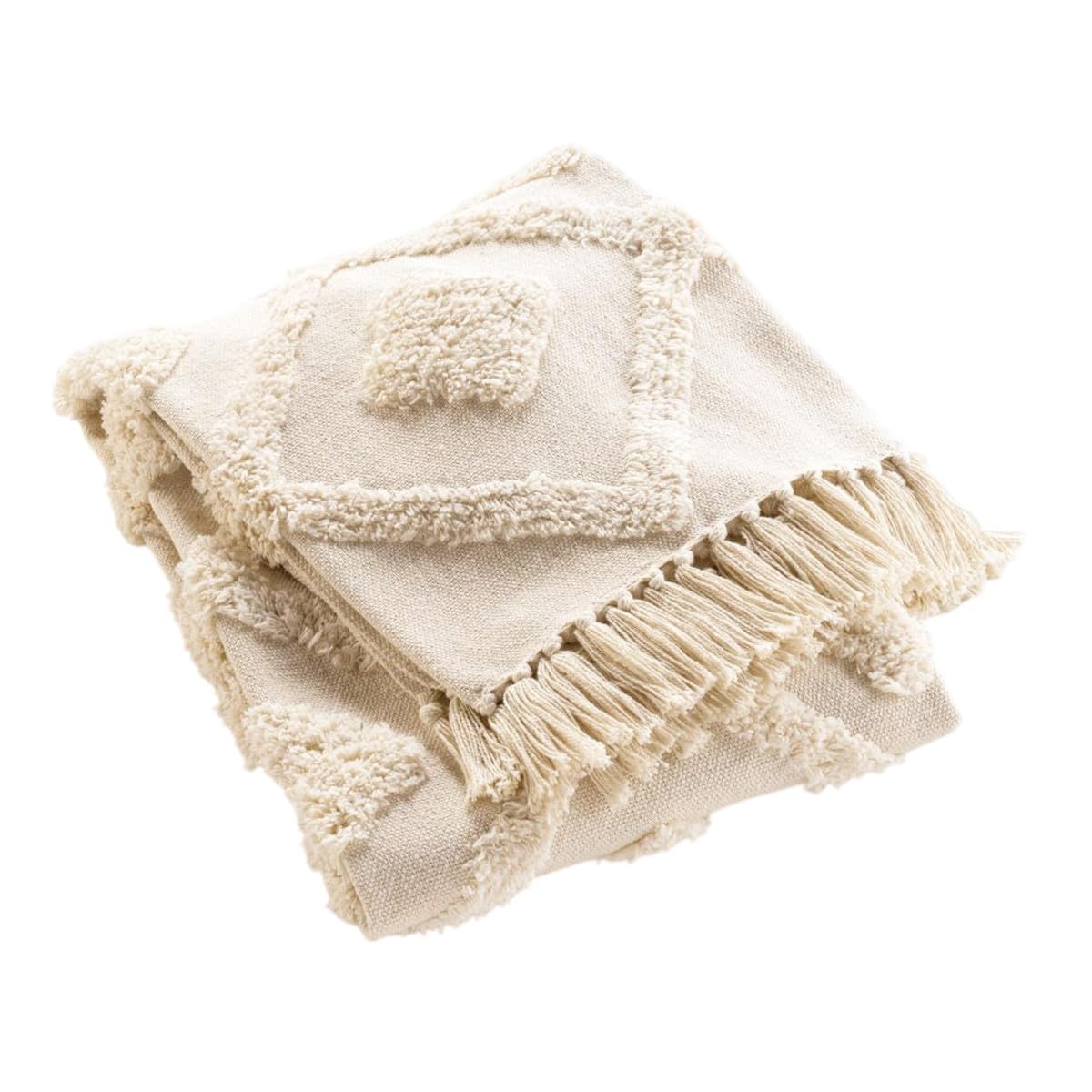 Plaid à franges tufté Inca Paris Prix beige 125x150 cm pour canapé