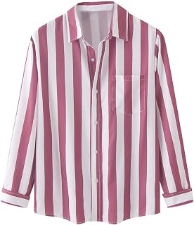 Mens Long Sleeve Shirts Lapel Button Down Stripe Shirts Office Work Casual Regular Fit Dress Shirts Tops Lapel Business Casual Tee Shirts Classic Loose Stripe Tops Sale Clearance