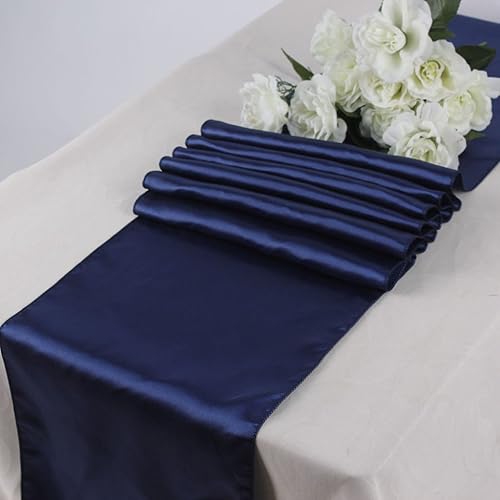 Elina Home Elina's - Paquete de 10 caminos de mesa de satén de 12 x 108 pulgadas, decoración para banquetes de boda, (azul marino)