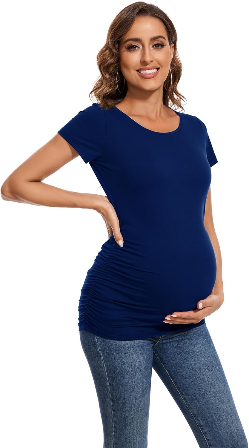 Smallshow Women's 4 Pack Maternity Shirts Short Sleeve Pregnancy Tops Clothes - Image 2