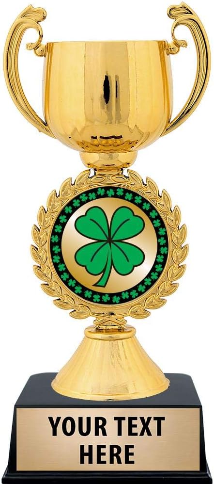 Crown Awards Personalized Clover Trophy, 7.25" Gold Cup 4 Leaf Clover Trophies with Free Custom Engraving Prime