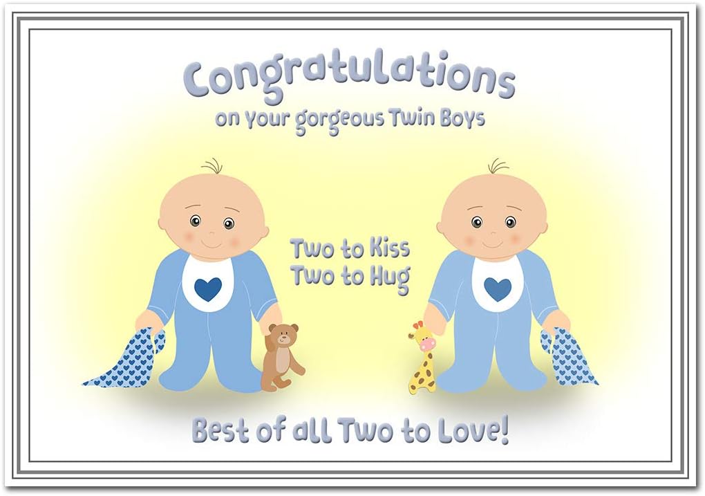Congratulations On Twins Message Twin Baby Boy Card – Newborn Twins - New Baby Boys Congrats –  Congratulations On Birth Of Gorgeous Brothers - Greeting Good Wishes -  Blank Inside To Write Your Own Special Message :