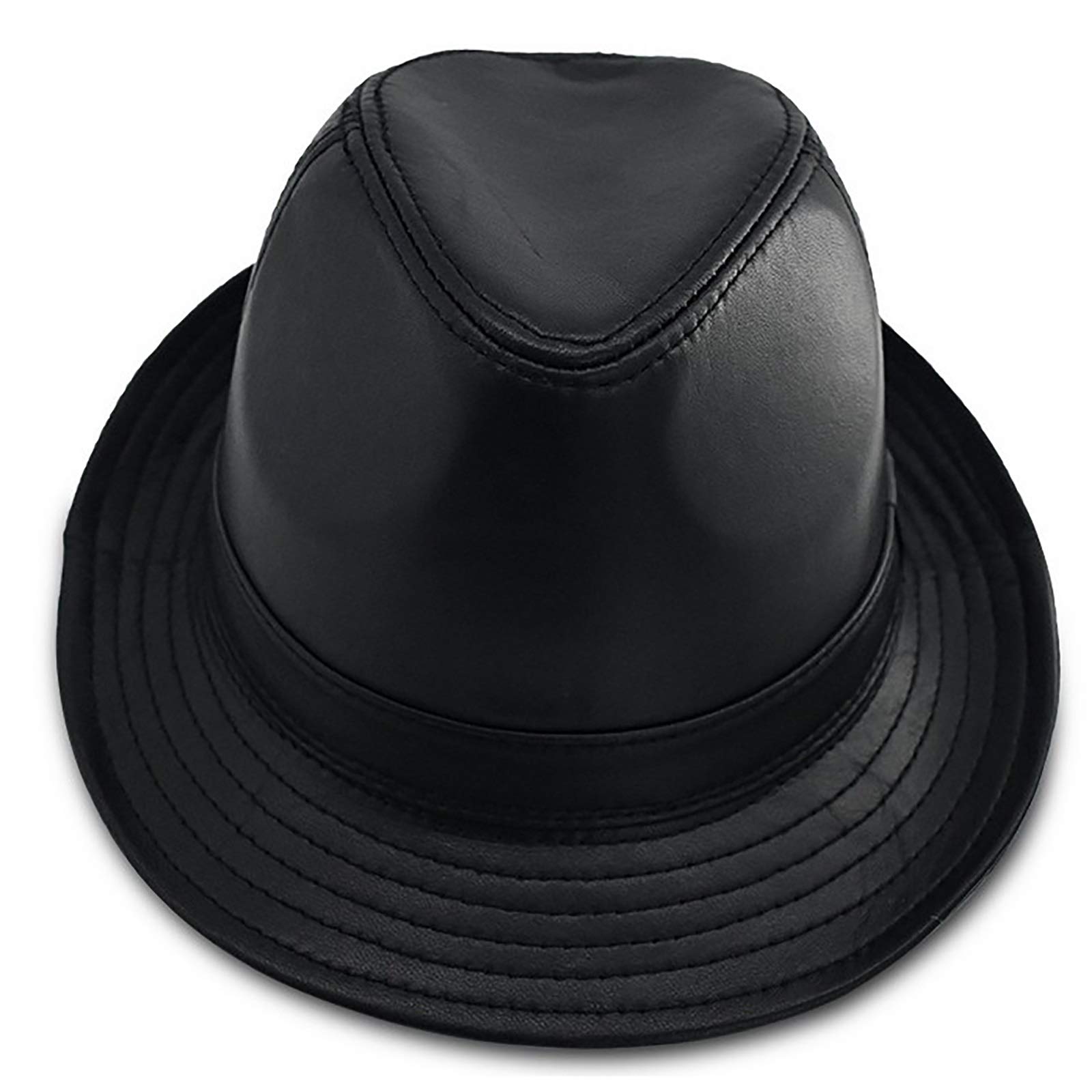 Sombreros de invierno, Sombrero de jazz de cuero para hombre Sheepskin Vintage Fedora Trilby Hat Panamá Tamaño ajustable de invierno