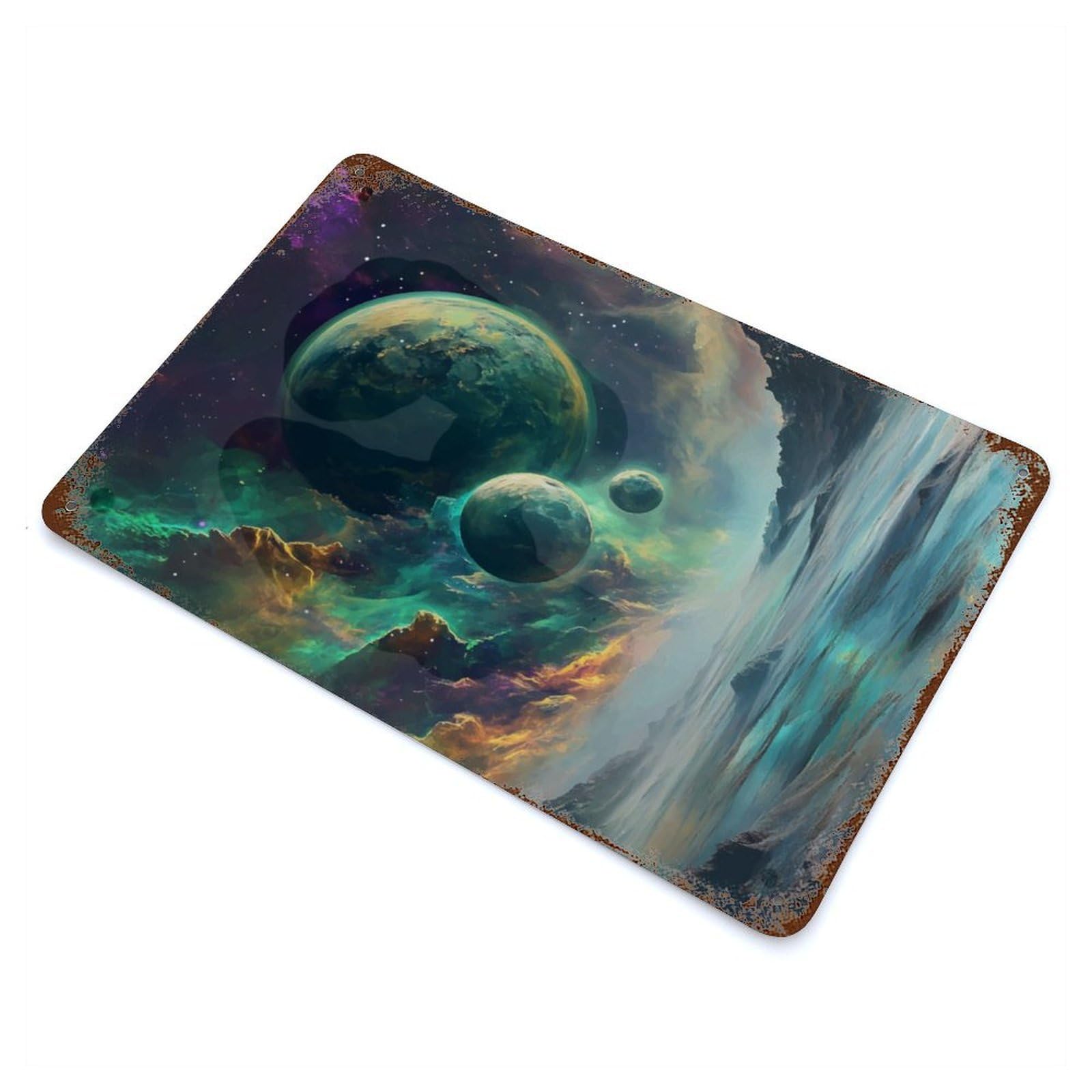 Alien Planet Landscape Vintage Rust Metal Sign 11.8"x7.9", Classic Wall Plaque for Basement, Hobby Room And Garage Decor
