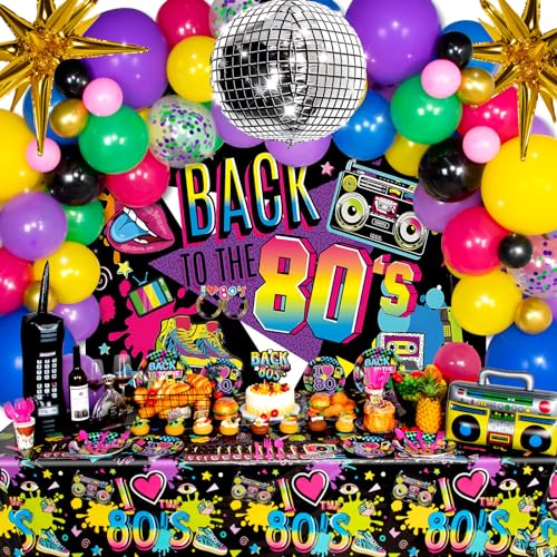 HJINGY 80s Party Decorations, 80s 90s Theme Birthday Party Supplies Includes Inflatable Radio...
