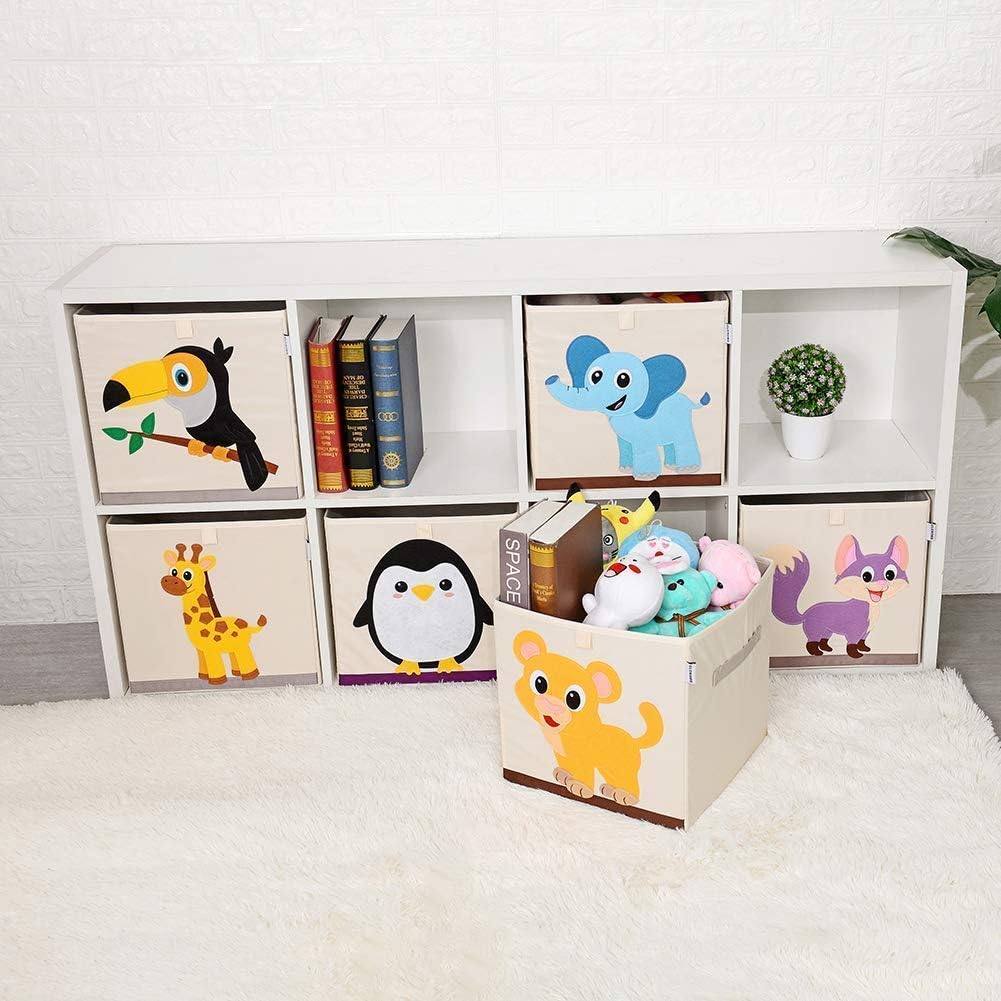 CLCROBD Foldable Animal Cube Storage Bins Fabric Toy Box/Chest/Organizer for Kids Nursery, 13 inch (Llama + Giraffe)