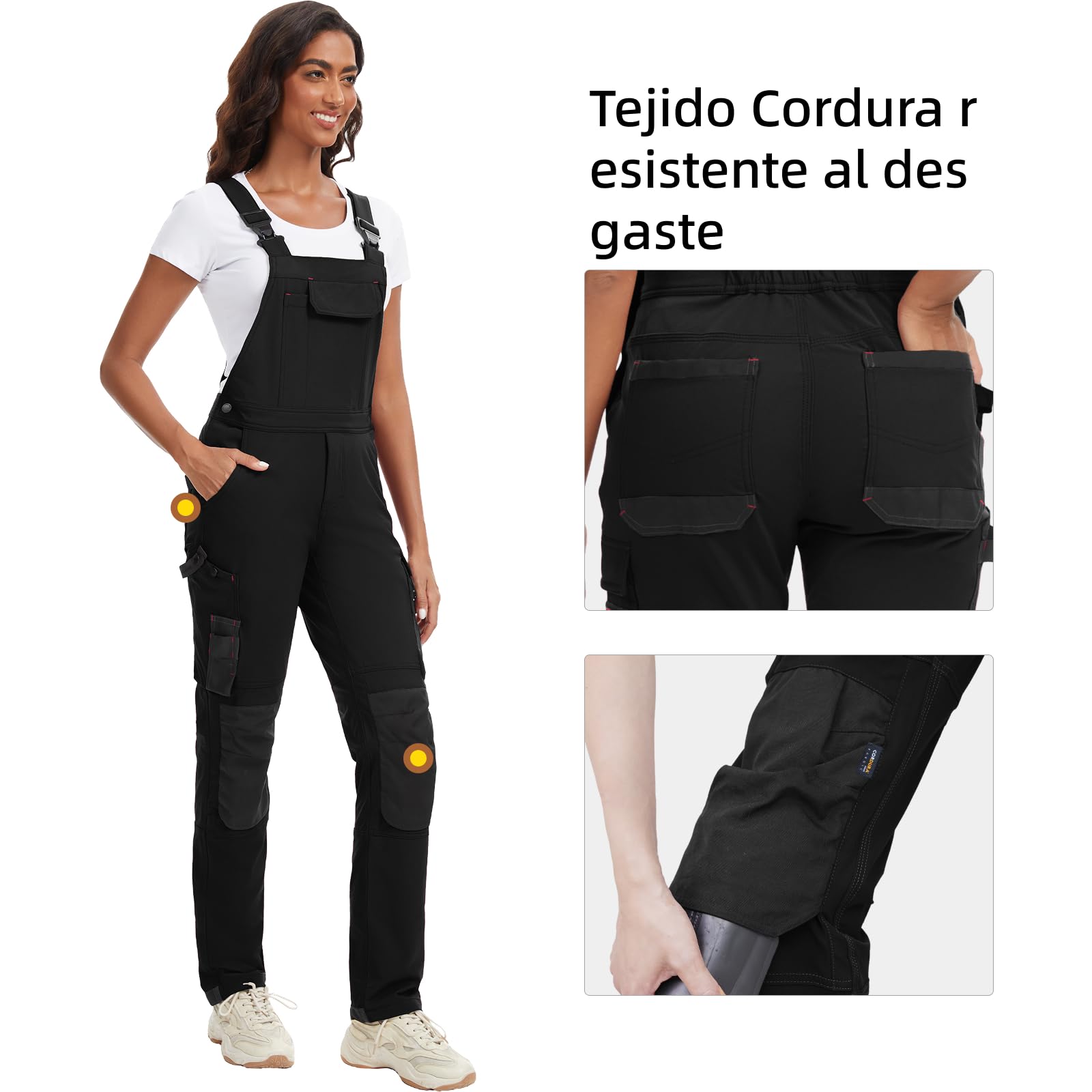 WORK IDEA Salopeta de Trabajo Femenina con Buena Elasticidad, múltiples Bolsillos y Uso Parcial del Tejido Cordura para Mayor Resistencia al Desgaste, Apta para Diversos entornos de Trabajo