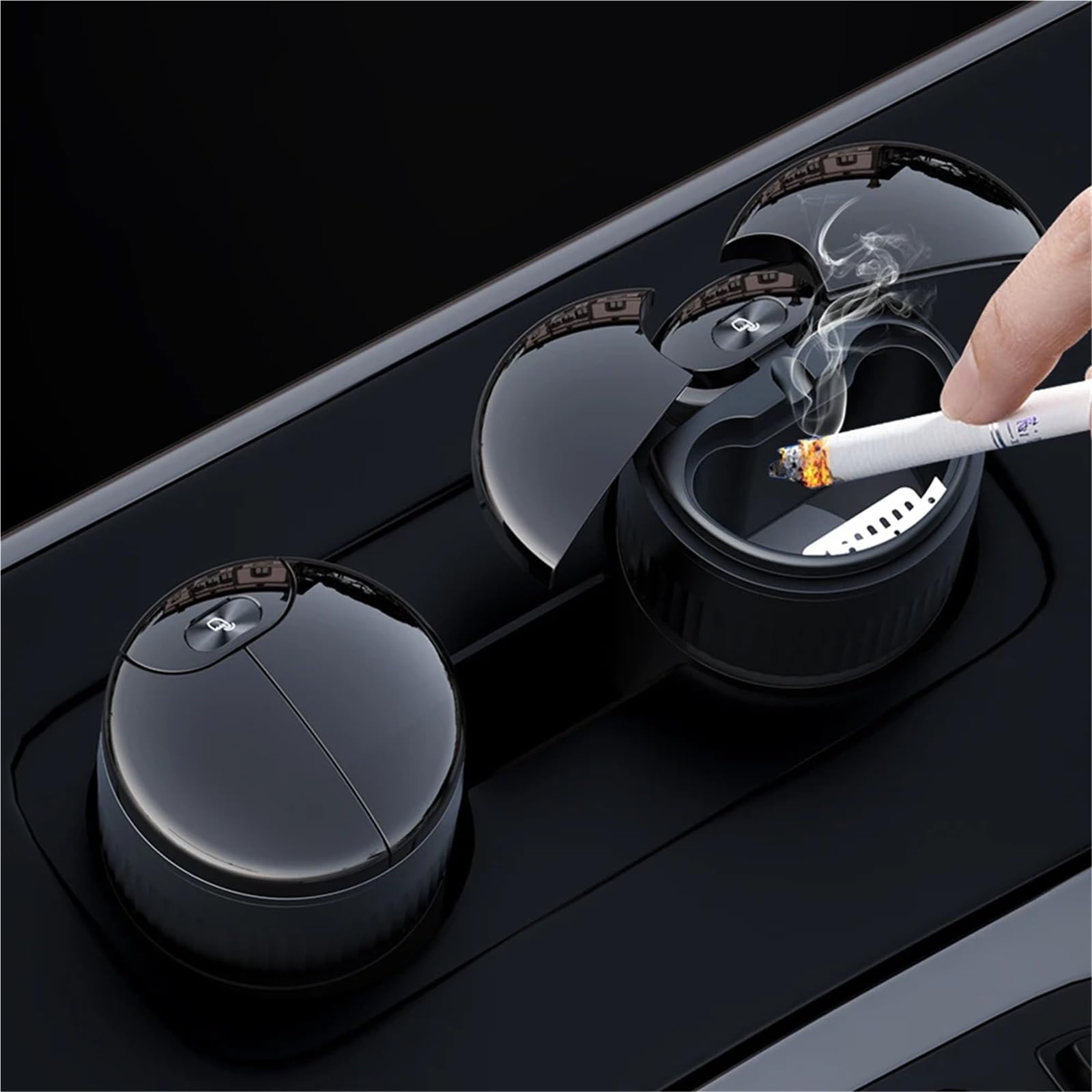 Cendrier de voiture avec couvercle, portable, interrupteur infrarouge sans fumée en aluminium amovible (noir)