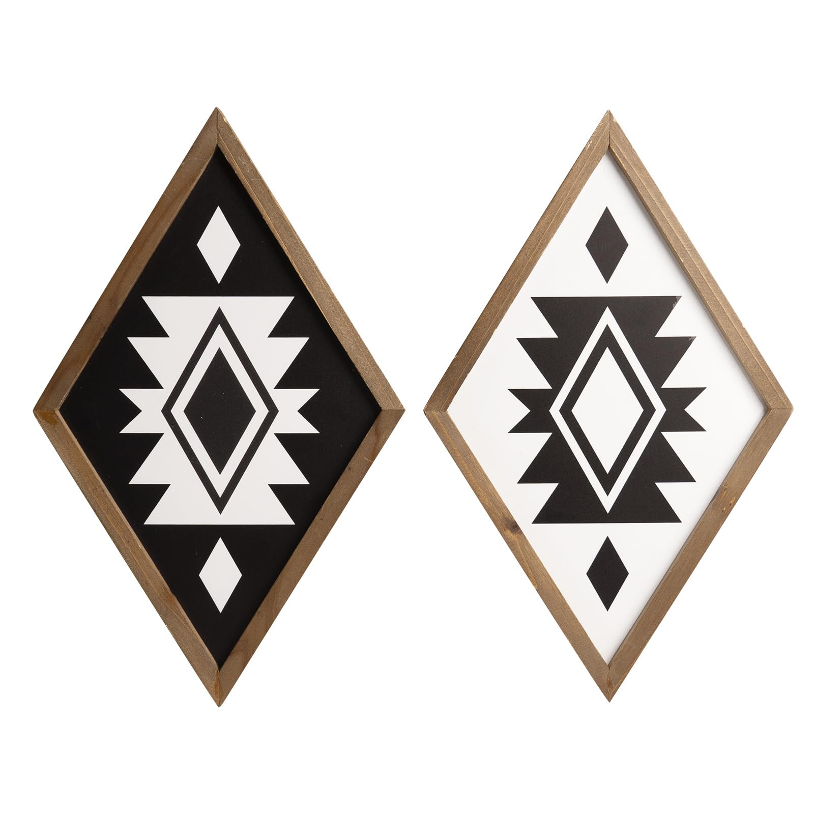 flangairy 17 Inch Aztec Wall Decor, 2 Pcs Wood Western Wall Art Southwestern Style Native American Black White, Bathroom Bedroom Kitchen Rustic Wooden