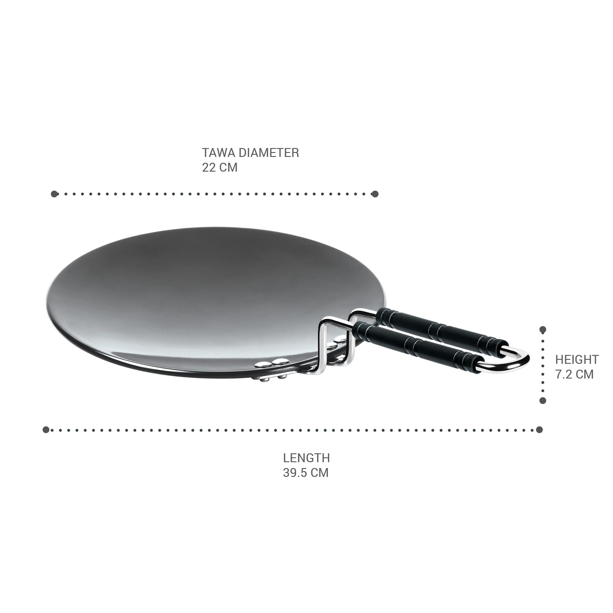 MILTON Pro cook 22 cm Tava, Hard Anodized Tawa with Stainless Steel Wired Handle for Paratha/Chapathi/Roti, Metal Spoon Friendly, Dark Grey, 3 Years Warranty 3