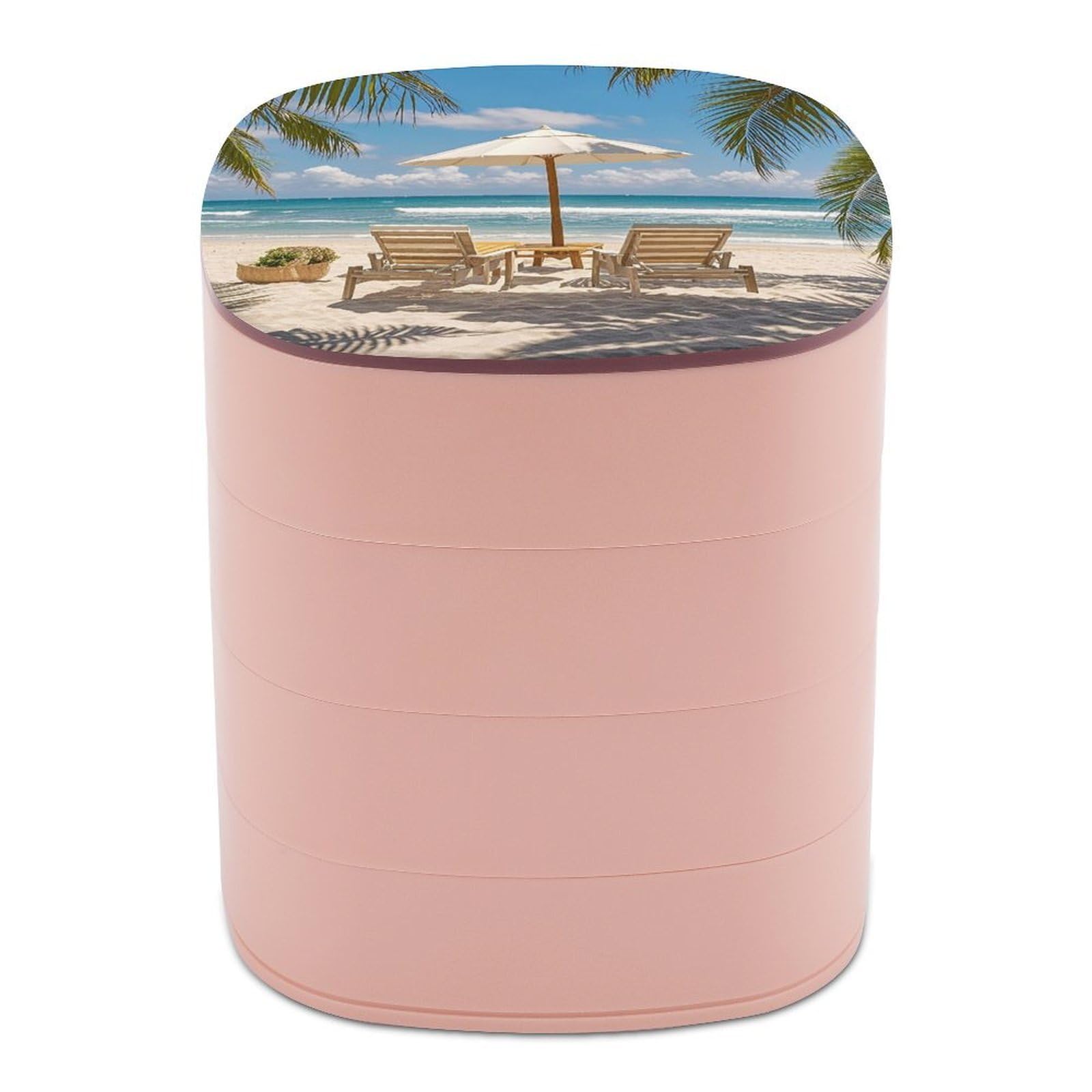 VstaDank Ocean Beach Theme Jewelry Box 360° Rotatable Jewelry Organizer 4 Layers Jewelry Case with Lid Fashion Portable Earring Holder for Bracelets Rings Bracelets Vanity