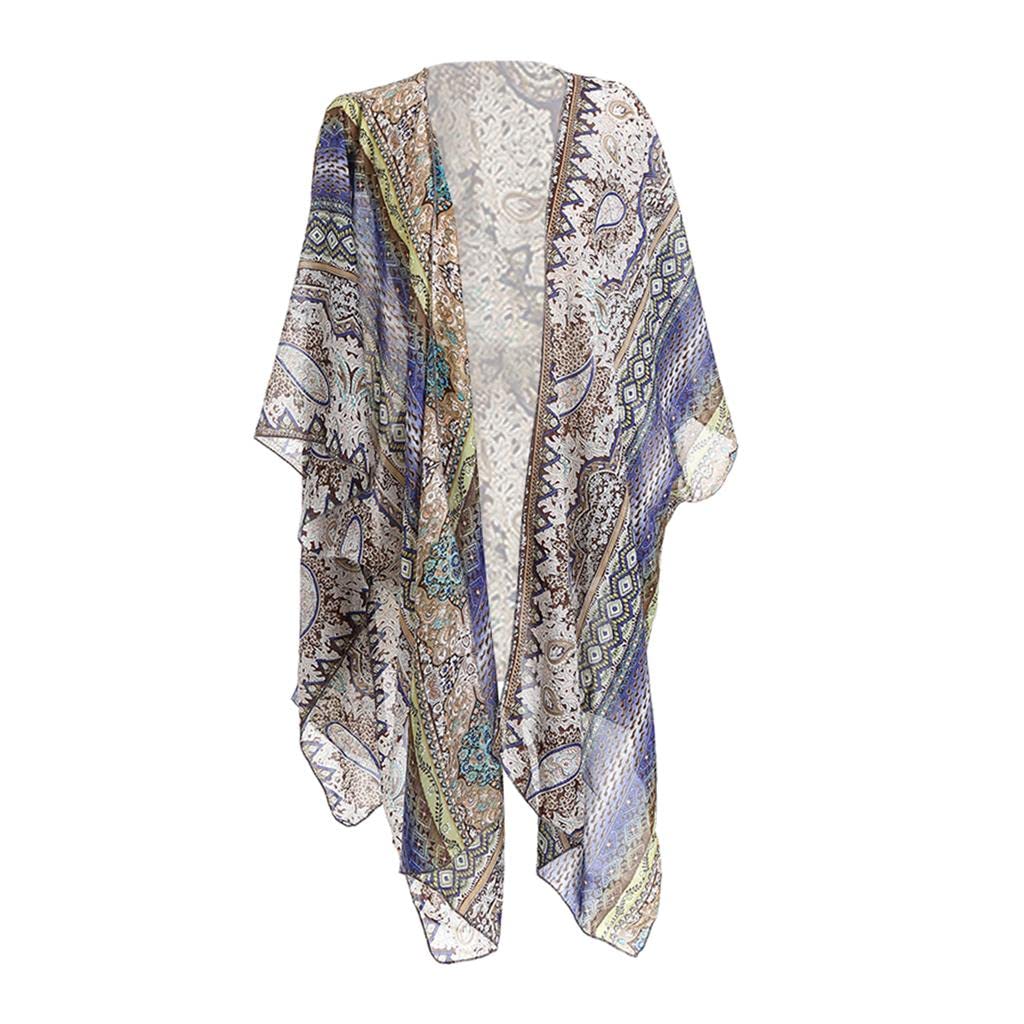 Estate Donne Spiaggia Coprire Kimono Cardigan Leggero Costume Da Bagno Wrap Blu