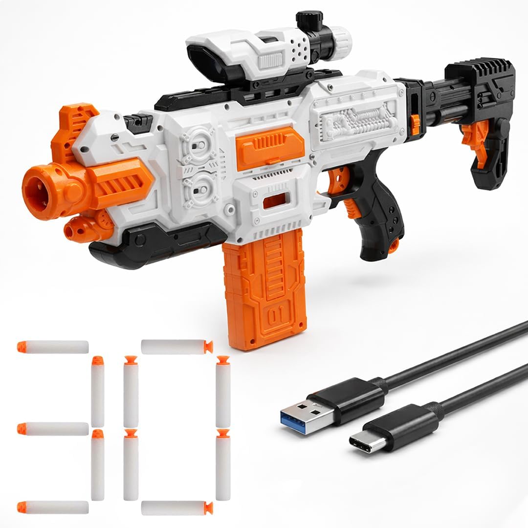 Alpha Striker Electric Motorized Toy Gun with Targeting Scope, 30 Soft Dart Bullets and 6 Batteries, Toys for Kids Teens and Adults, Birthday Gift Toy for Boys & Kids Ages 8+ Made in India-image-38
