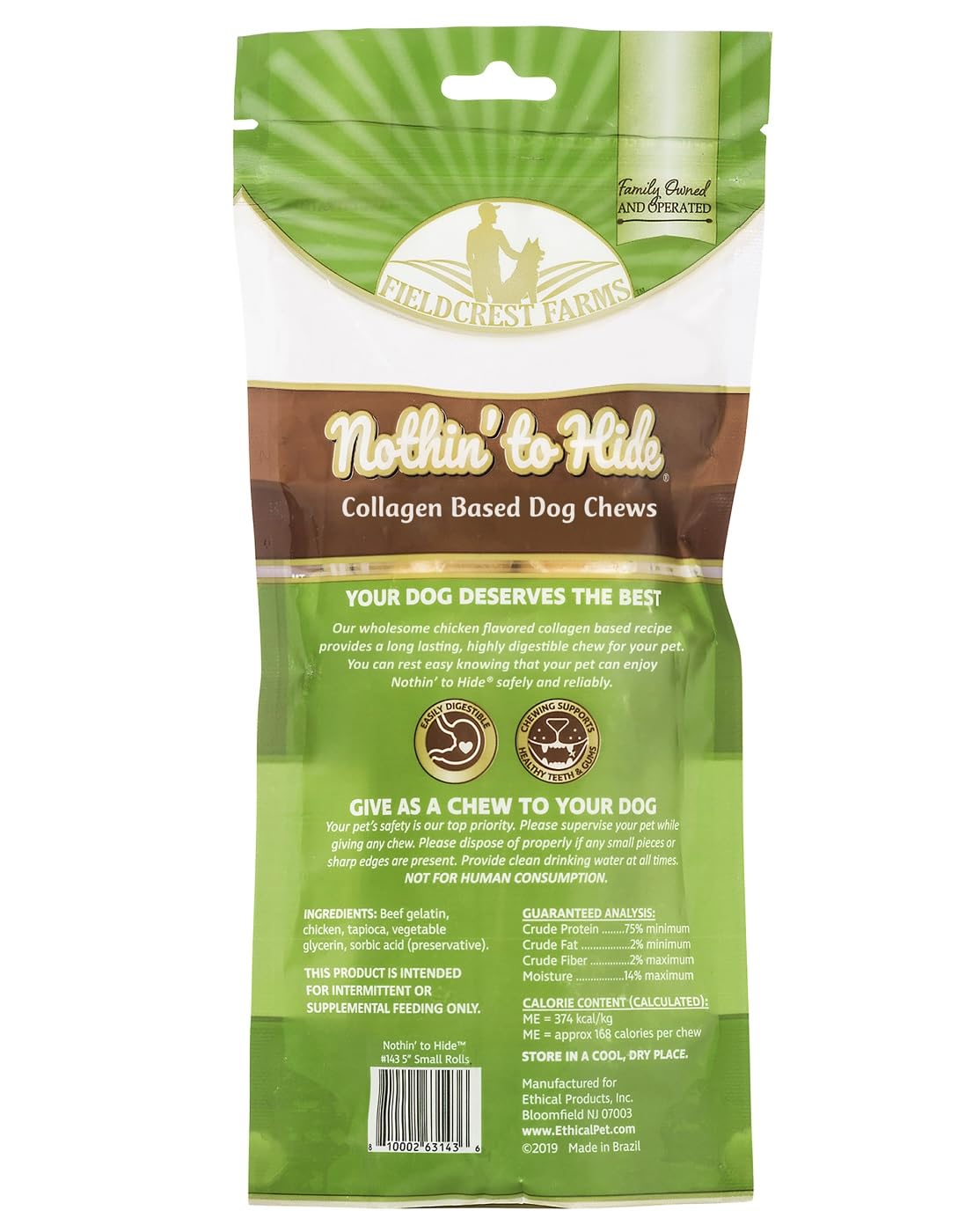 Fieldcrest Farms Nothin' to Hide Lot de 2 Rouleaux au Poulet à mâcher pour Chien, 90 G
