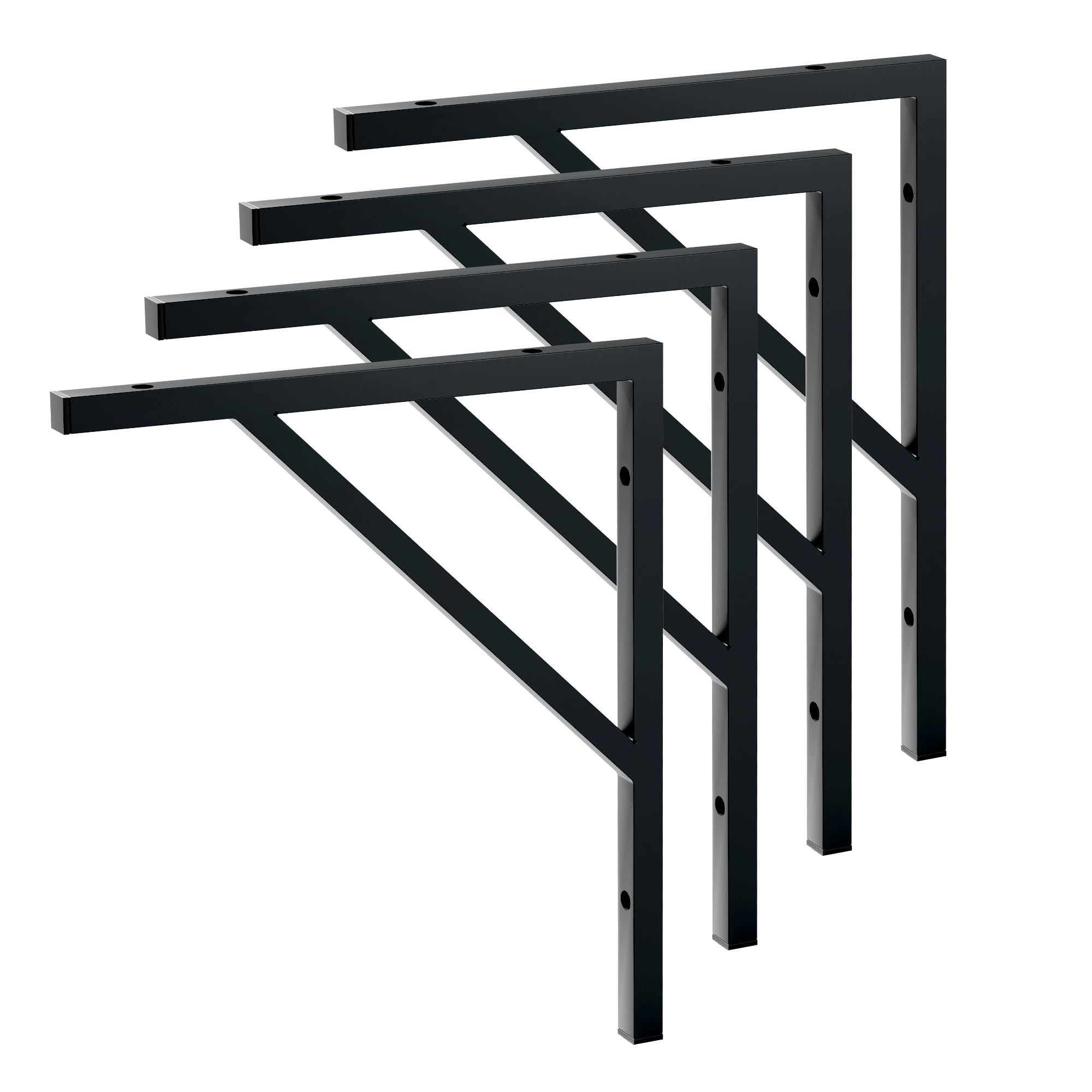Wandhalterung L-förmig, Stahl, Schwarz 4 Stuck - 530 x 450 mm | pulverbeschichteter Stahl, Regale, Tische, Schreibtische, Arbeitsplatten, modern, Anleitung inklusive