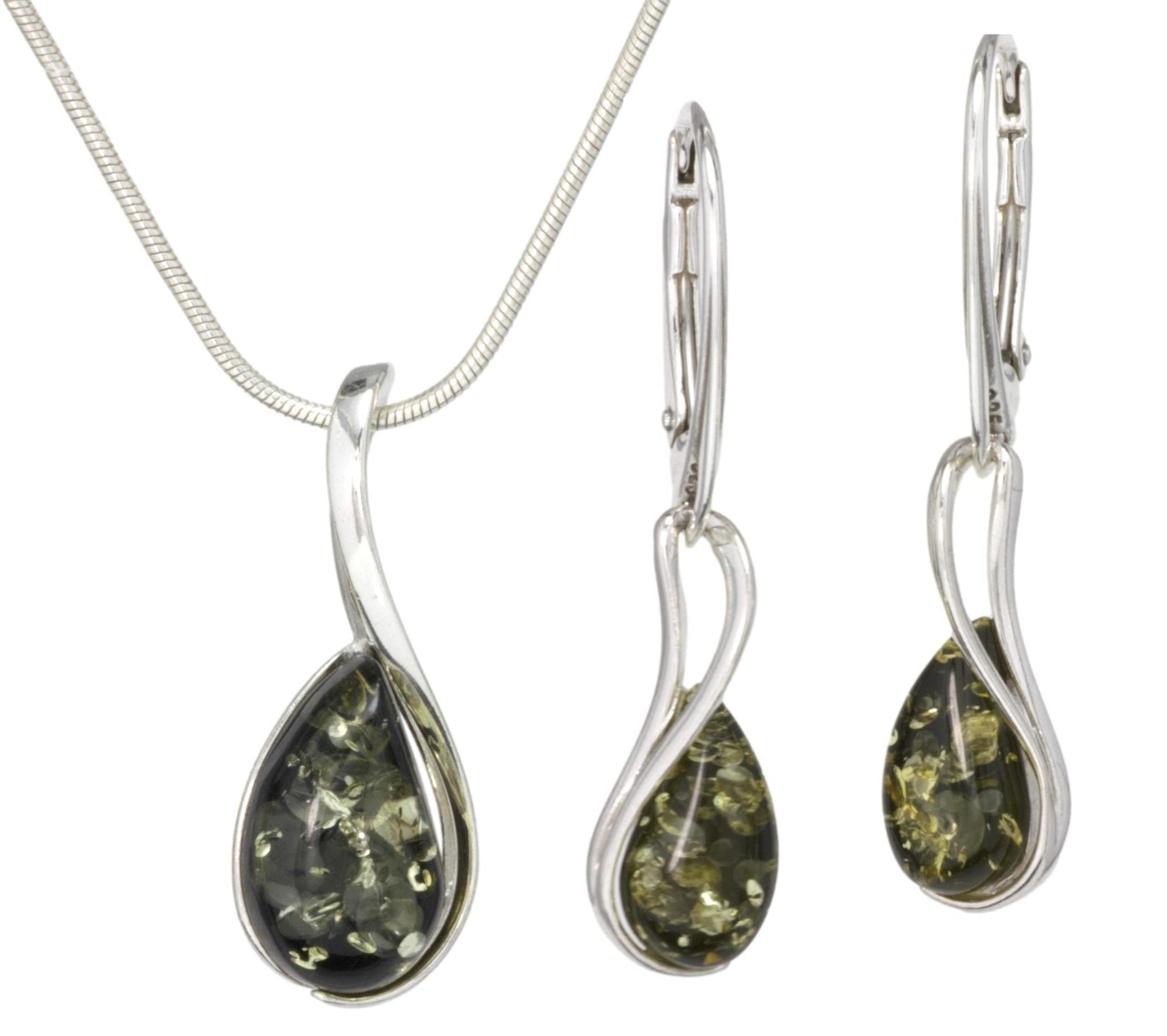 Conjunto de ámbar báltico verde para vestidos de fiesta y cadena ajustable de plata 925 8