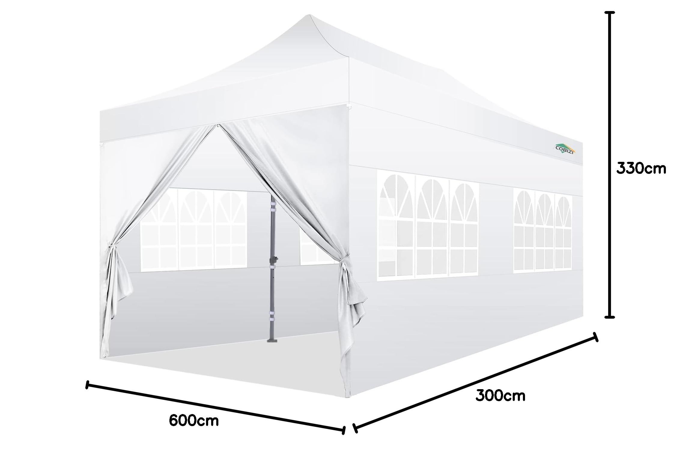 COBIZI Gazebo pieghevole 3x6 impermeabile, tenda da giardino all'aperto con pareti laterali, anti raggi UV, tenda per esterni, spiaggia, terrazza (3x6 m, bianco)