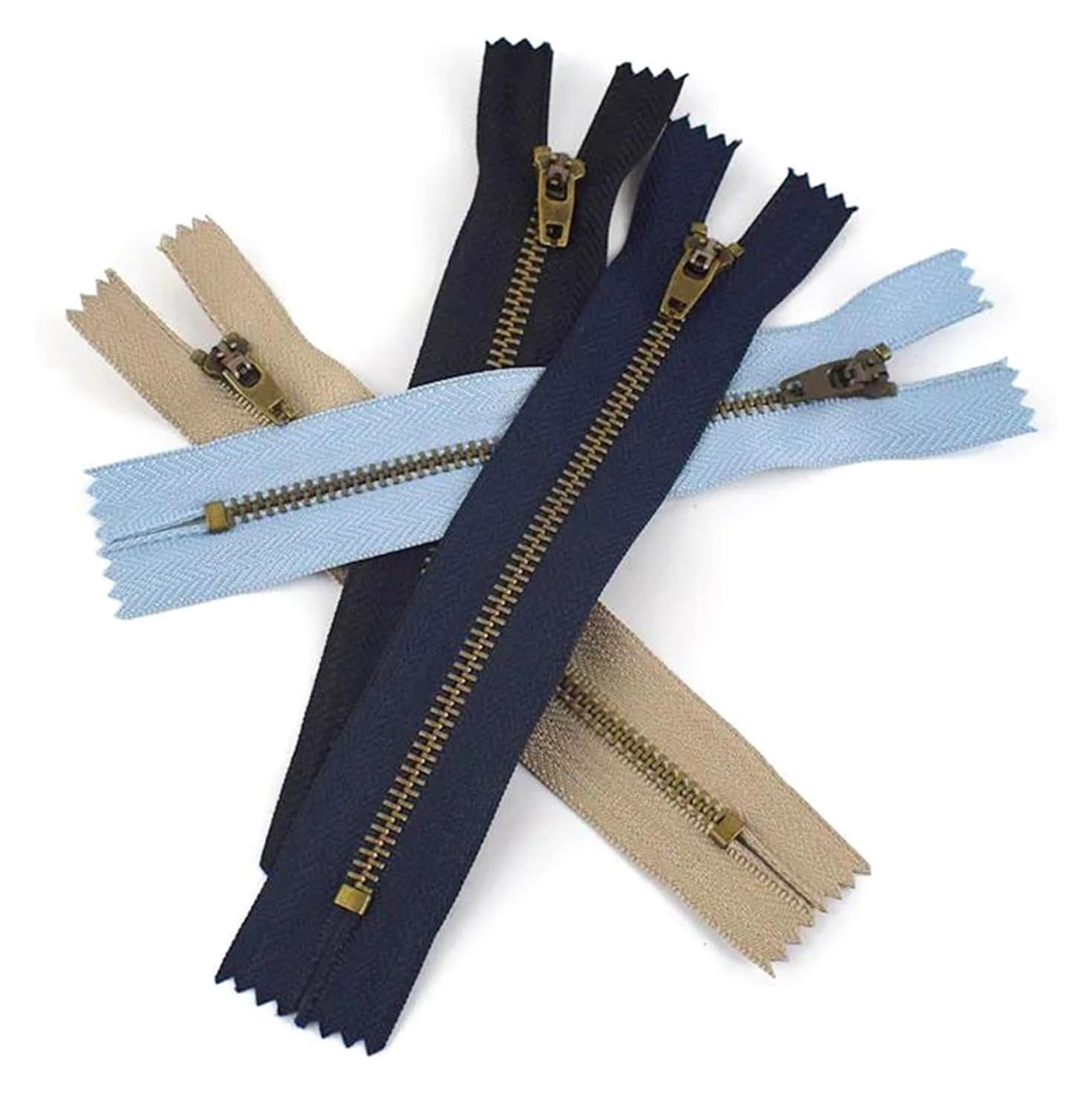 ApuaVireo&Co Metalowe zamki błyskawiczne z nylonu, materiał mosiężny, 10-18 cm, wielokolorowe, opakowanie 5 sztuk, do kurtek, toreb rzemieślniczych(Khaki,18Cm 20)