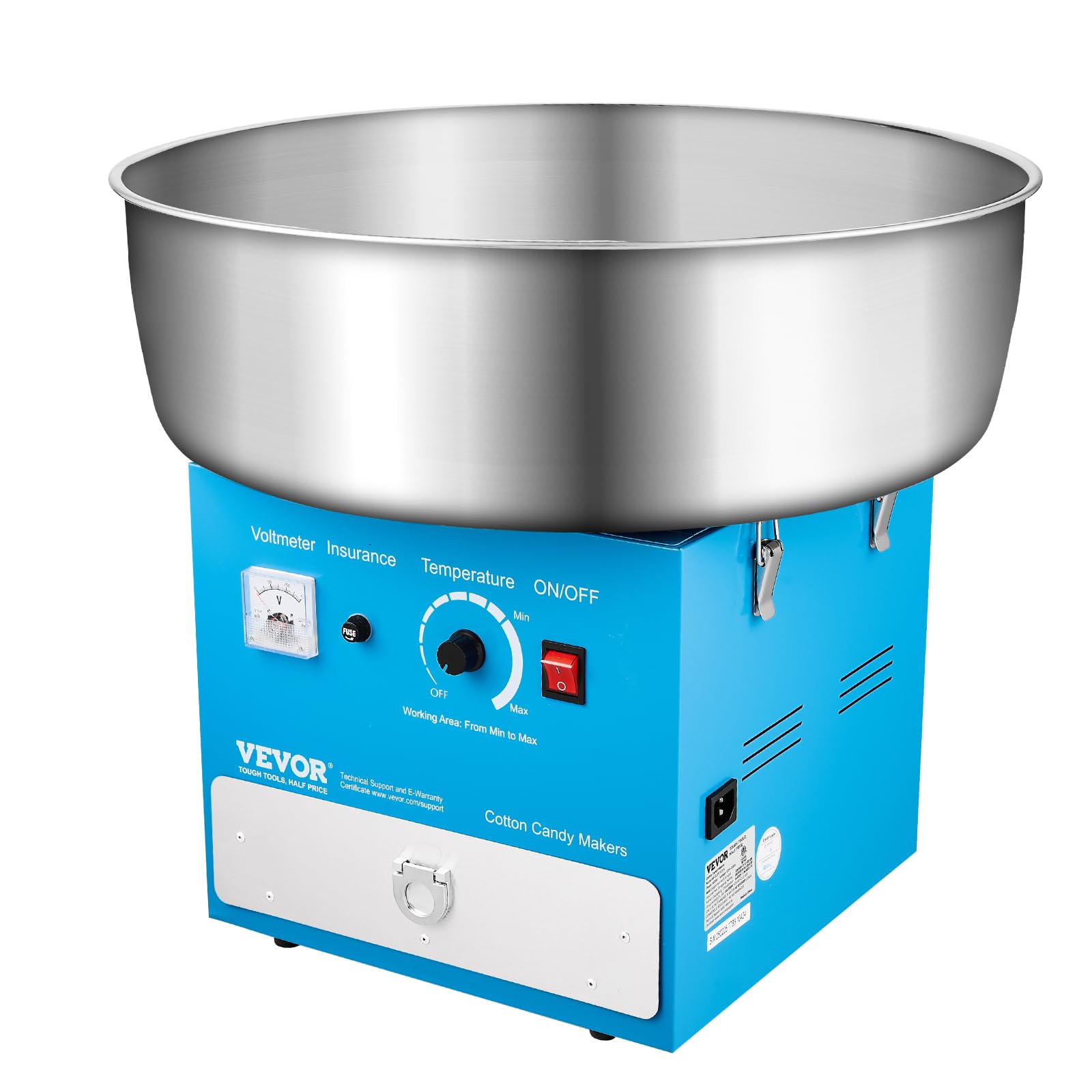 VEVOR Máquina Eléctrica para Hacer Algodón de Azúcar, 1000 W, con Recipiente Acero Inoxidable de 52 cm, Cuchara para Azúcar y Cajón, para Cumpleaños y Fiestas Familiares, Azul, 520 x 520 x 447 mm