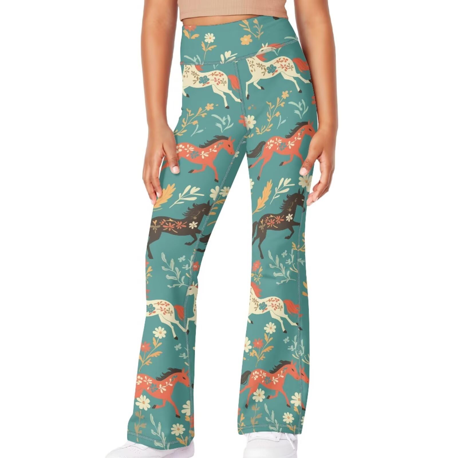 Girls Leggings Floral Print High-Waisted Flared Pants 5-14 Years