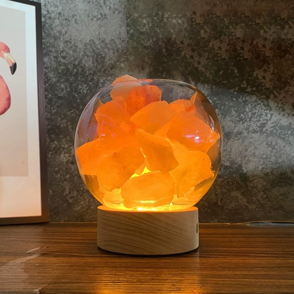 Lámpara de sal con atenuador, lámpara de sal marina de cristal natural, luz nocturna e iluminación ambiental, lámpara de sal del Himalaya USB, lámpara de sal de roca for decoración, meditación, regalo