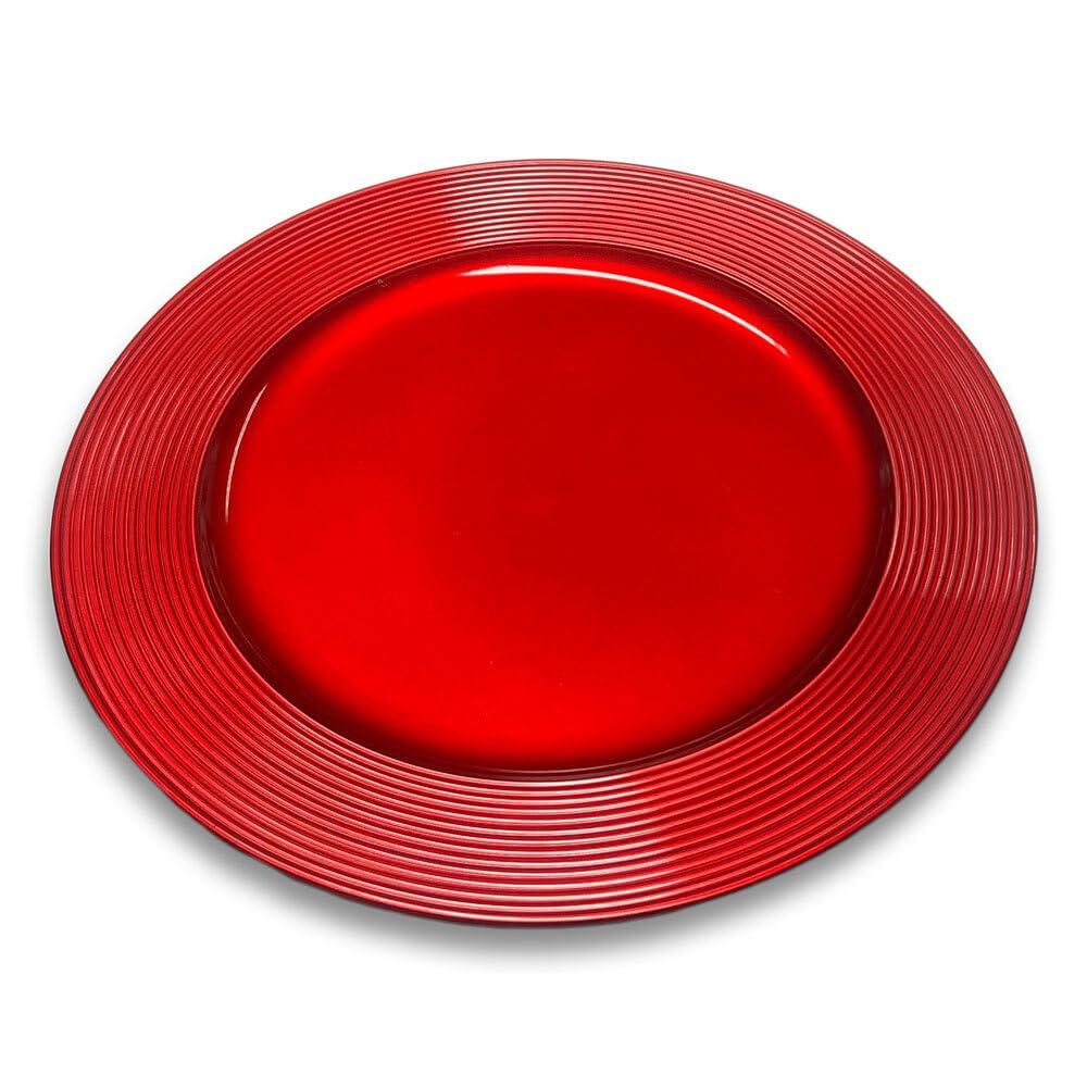 Murago - 6er Set Platzteller ca. 33cm Kunststoff rot - glänzende Unterteller für Teller Dekoteller Kerzenteller Dekoration für Hochzeit Weihnachten Tischdeko