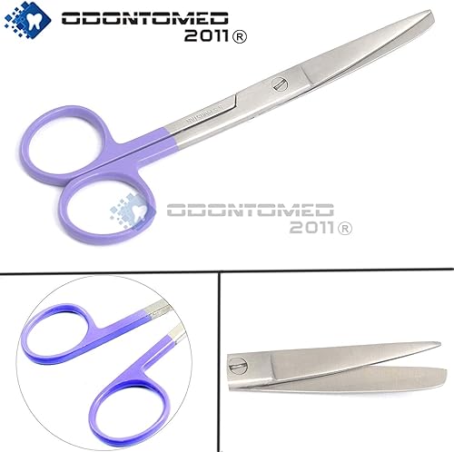 Miniatura 7 de OdontoMed2011® Lote de 8 tijeras de funcionamiento, afiladas/romas, curvas, mango recubierto de color mixto de 5.5 pulgadas