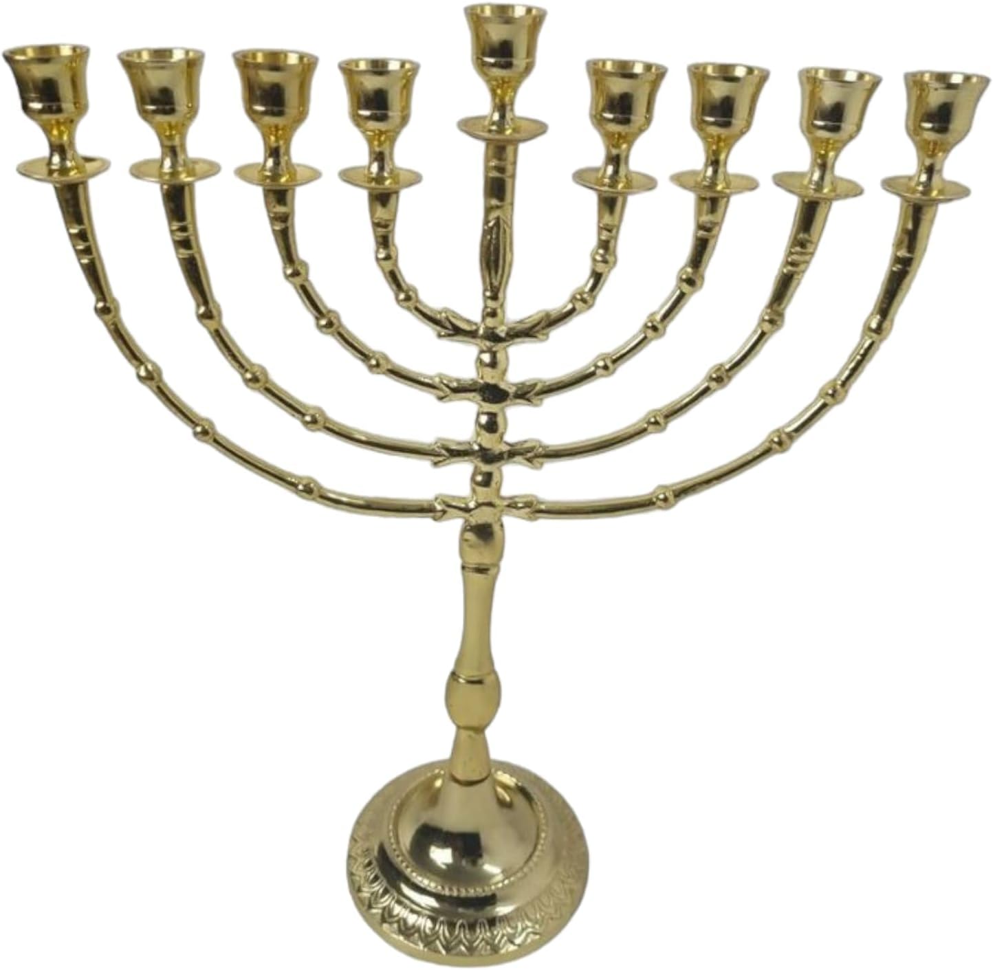 Premium 9-Branch Copper Hanukkah Menorah | Fits Candles & Oil Cups | Elegant Gold Finish | Large Judaica Hanukkiah | 16" Tall