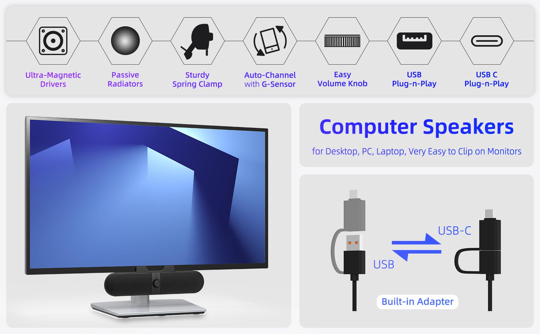 XKX Altoparlanti per computer per PC desktop, altoparlanti monitor, altoparlanti per monitor