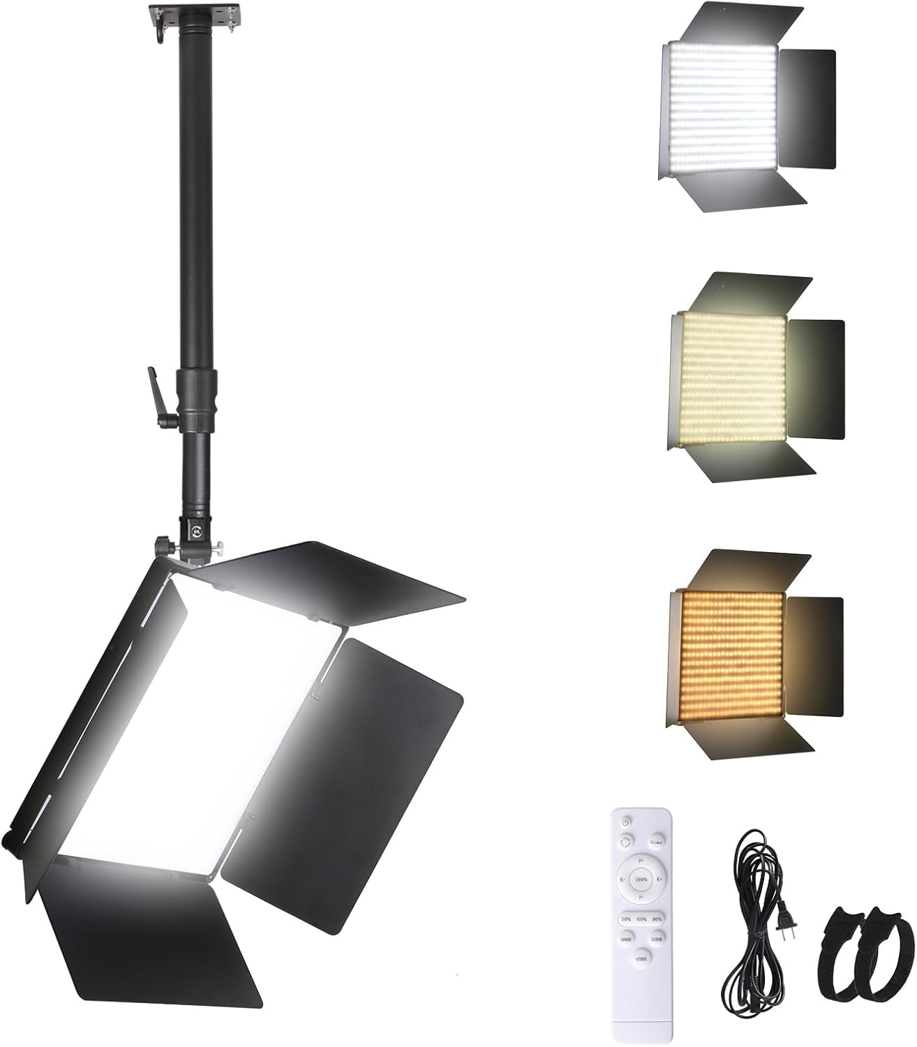 XPSYQIC 18’’ Large LED Panel Video Light with Barn Door,110W Dimmable 8000Lux 2700-5500K,with Ceiling Wall Mount Light Stand,Overhead for Studio Photography,Video Recording,Live Streaming，Stage Lamp