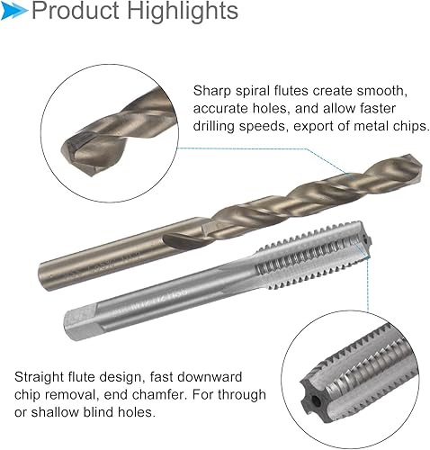 Miniatura 4 de Juego de brocas y brocas, rosca M12 x 1.75 de 0.402 in de diámetro de taladro, kit de herramientas métricas de rosca y broca giratoria,