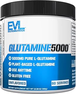 Pure Vegan L-Glutamine Powder Supplement - Evlution Nutrition Nitric Oxide Booster 5g L Glutamine Supplement for Post Workout Recovery Enhanced Pumps Gut Health Energy and Immunity - Unflavored