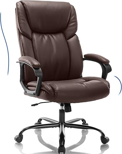 Silla de oficina ejecutiva, silla ergonómica de escritorio para computadora para personas pesadas con ruedas, soporte lumbar, piel sintética, altura