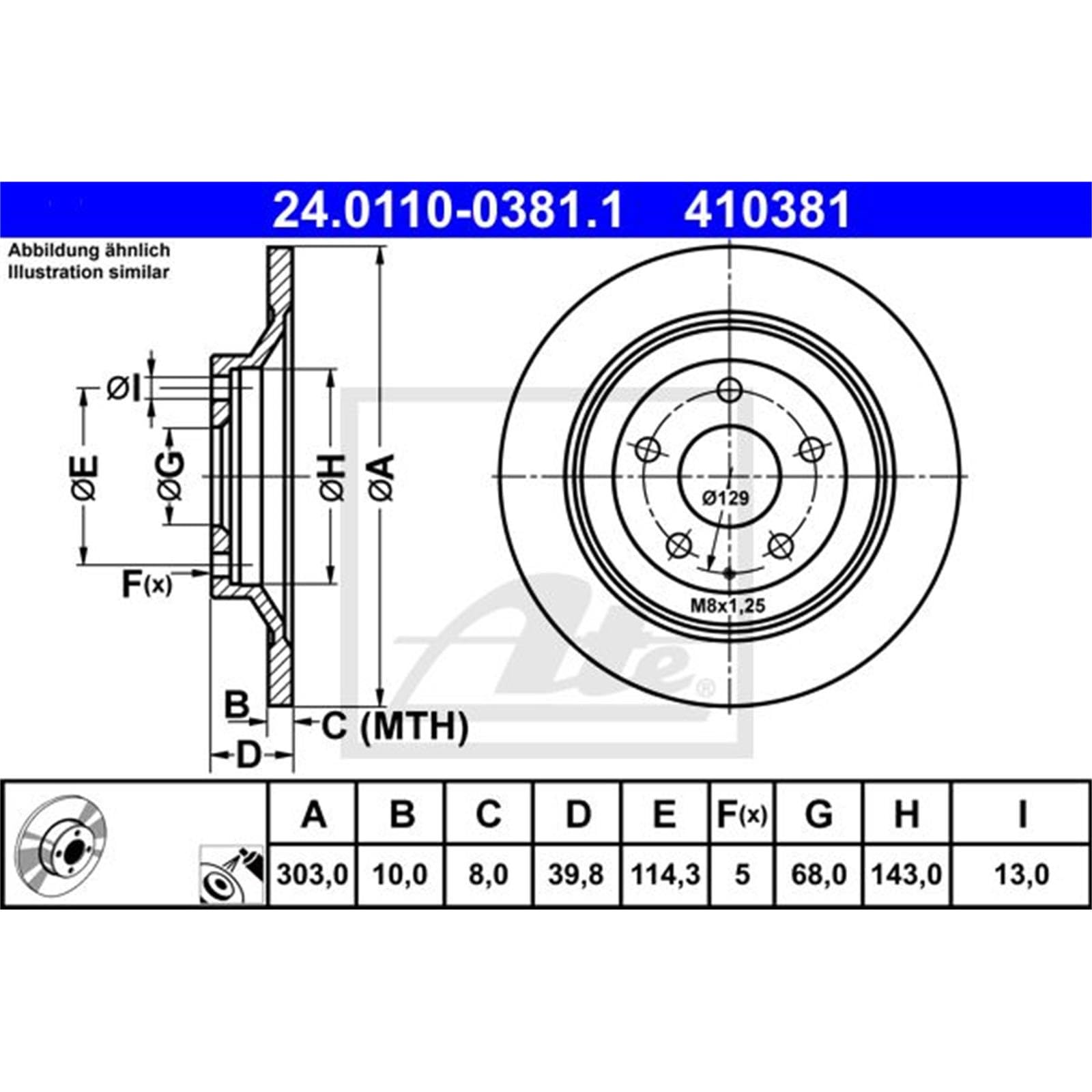 ATE Bremsscheiben 303mm + Beläge hinten | 24.0110-0381.1 + 13.0460-5664.2 Kompatibel mit CX-5 (ke, Gh)