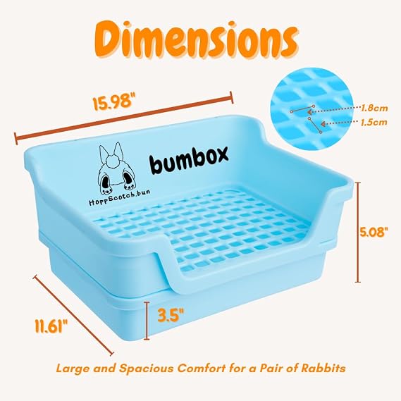 HoppScotch.bun Bumbox Large Rabbit Litter Box, 15.75 Training Cage with Plastic Grid for Small Animals, Indoor/Outdoor, Blue