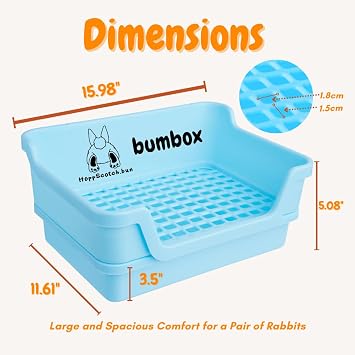 HoppScotch.bun Bumbox Large Rabbit Litter Box, 15.75 Training Cage with Plastic Grid for Small Animals, Indoor/Outdoor, Blue