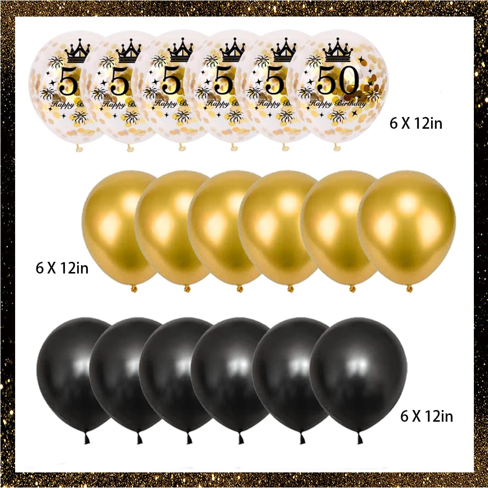 Kit Décorations Anniversaire 50 Ans Or Noir – Bannière Happy 50th, Ballons Géants 50, Confettis, Fanions Triangle, Guirlande Pour Hommes & Femmes