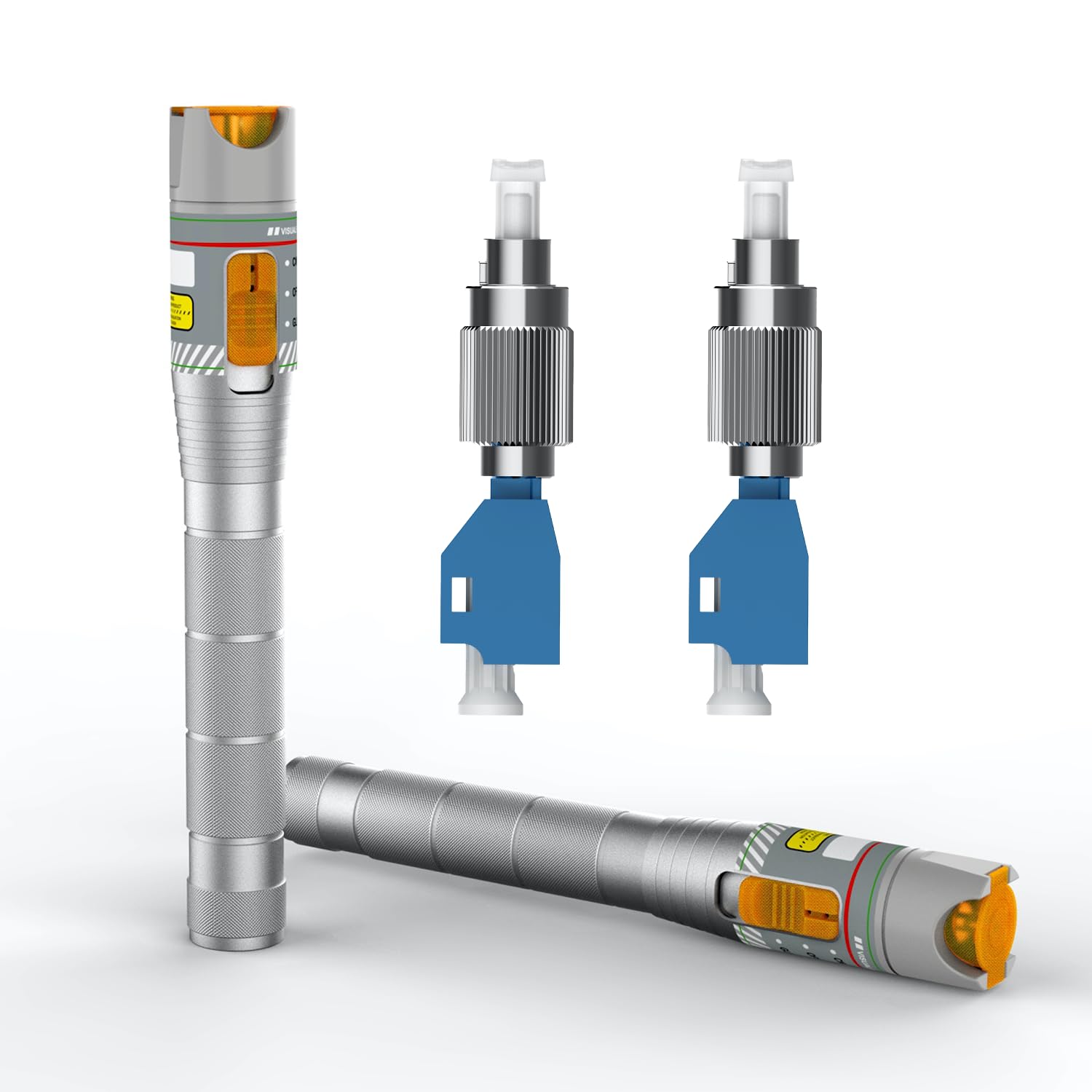 2PCS Visual Fault Locator with FC/LC Adapter Kit, VFL Include Single Mode 9/125um FC Male to LC Female Connector, Fiber Red Light Pen for CATV