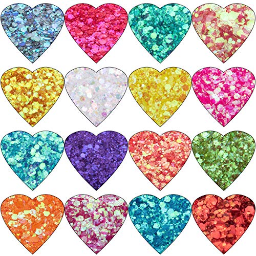 image for BQTQ 16 Bottles Chunky Glitter Iridescent Glitter Sequins 16 Colors Ho