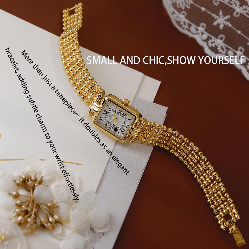 Reloj de pulsera vintage con números romanos para mujer, con opciones doradas o plateadas, esfera cuadrada, resistente al agua hasta 30 m, elegante regalo de joyería