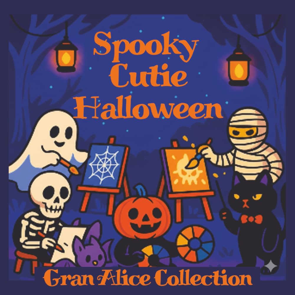 Spooky Cutie Halloween: Coloring Book for Adults and Teens Featuring Cute Cozy characters with Cozy Hygge Moments for Relaxation