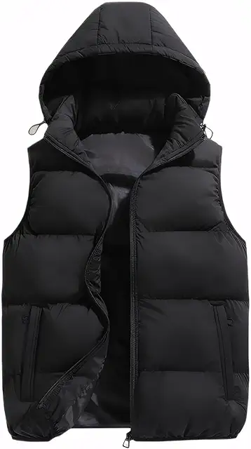 Gilet sans manche matelassé homme à capuche coupe-vent hiver puffer vest