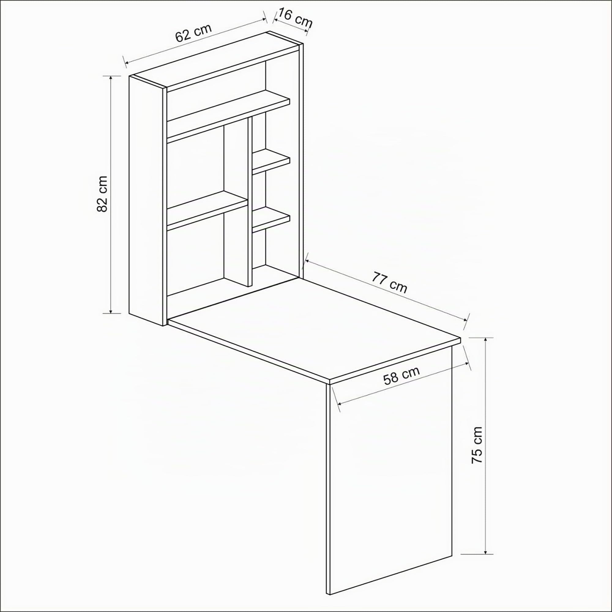 [en.casa] Escritorio Plegable de Pared Mesa de Cocina con Estantes para Habitaciones Pequeñas Aglomerado Plegado 82 x 62 x 16 cm Blanco/Nogal