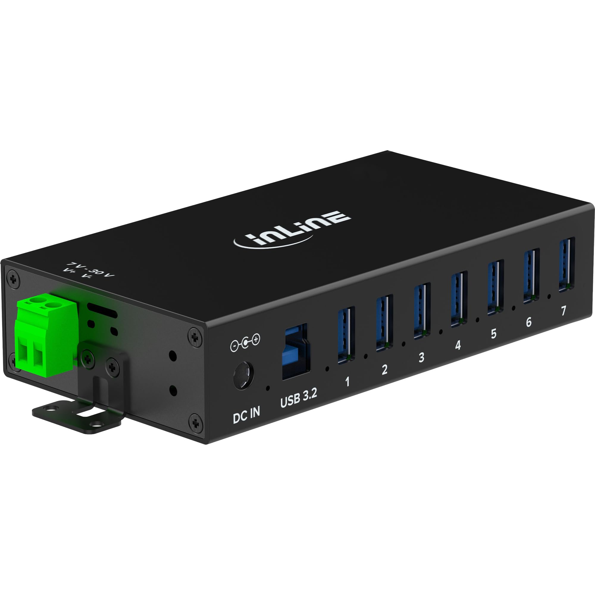 Inline Hub Industrial USB 3.2 Gen.1 con 7 Puertos, Carcasa de Aluminio, Montaje en Carril DIN, concentrador USB Activo con Fuente de alimentación, 5 GB/s, 35396B