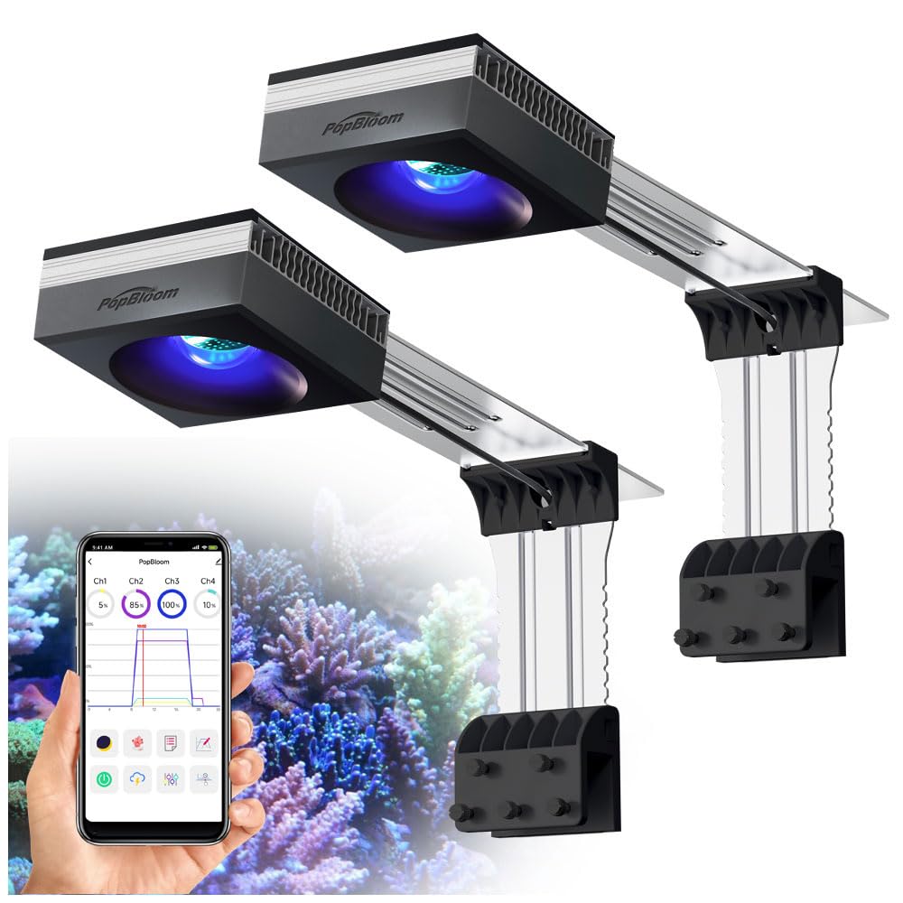 PopBloom 2 pezzi RL90 Reef WiFi lampade LED per acqua salata, illuminazione LED a spettro completo da 200 W per acquari marini con braccio scorrevole posteriore, 90 cm 120cm coralli di barriera
