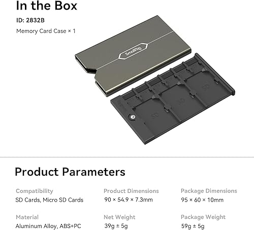 Miniatura 6 de SMALLRIG Funda para tarjetas de memoria, antigolpes, anticaídas y arañazos, adecuado para tarjetas SDMicro SDSIM para entusiastas de la fotografía -