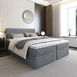 EURO-MOEBEL Bett Doppelbett Boxspringbett SENO Topper Visco + 2 Bettkästen, H3 (Dunkelgrau - TILIA 85, 160 x 200 cm)