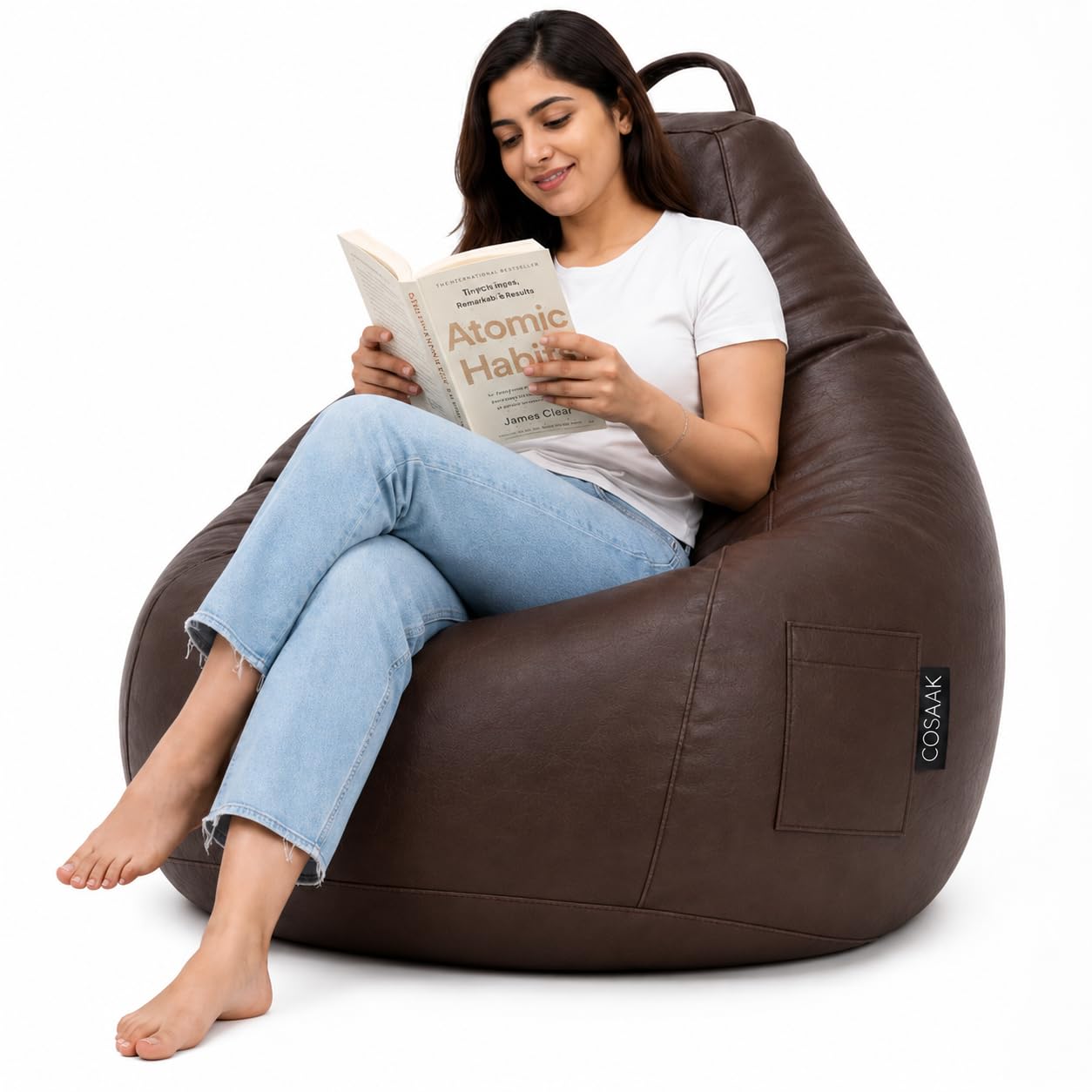 Bean Bag Cover, Teardrop Shape, Faux Leather, Red, 61x61x106 cm, Without Beans (Brown, XXL, Solid)-image-25