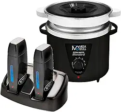 Termocera Panela Depilação 900g c/Refil + Base Dupla c/ 2 Rollon Preto Mega Bell