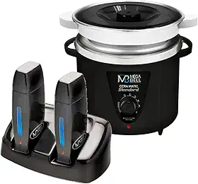 Termocera Panela Depilação 900g c/Refil + Base Dupla c/ 2 Rollon Preto Mega Bell
